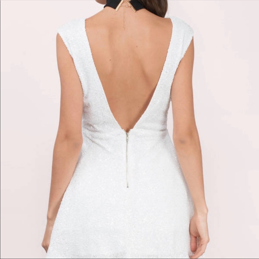 TOBI White Sequin Mini Party dress w/ deep V back